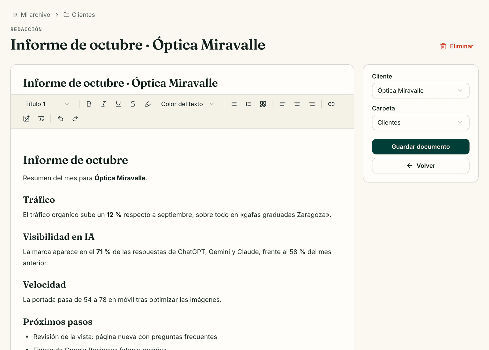 Hoja de cálculo de keywords guardada en el archivo de Escarba